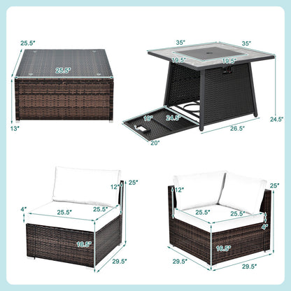 7 Pieces Patio Furniture Set with 35 Inches 50000 BTU Propane Gas Fire Pit Table and Waterproof Cover for Firpit